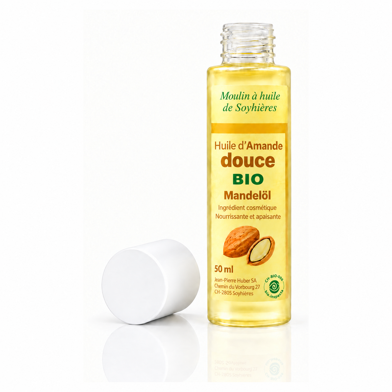 Huile d’Amande douce BIO – Ingrédient cosmétique, pressée en Suisse